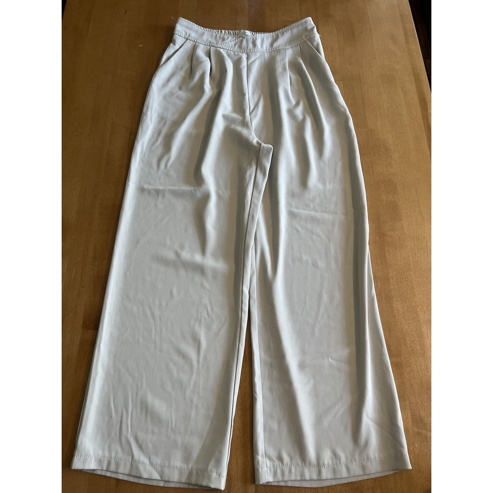 Lovfee Women's Pants Sz L Large Beige Workwear Dressy Casual Cream Wide Leg